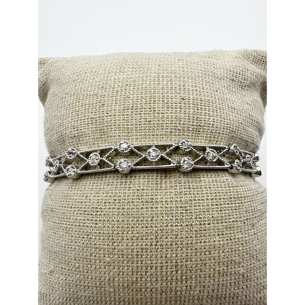 FAS Sterling Silver 925 Art Deco Style C Z Tennis Bracelet 6.5”